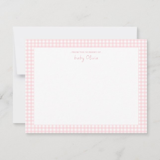 Niedliche Rosa-Weiß-Gingham-Kinderflachchen Dankeskarte (Vorderseite)