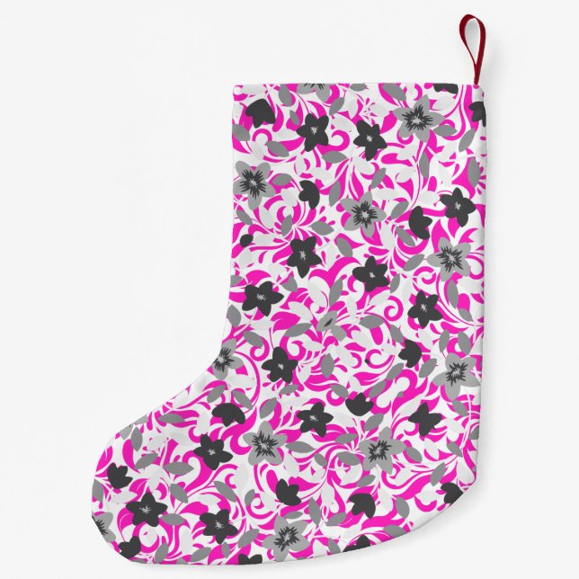 Niedliche, rosa, weiße abstrakte Blume Kleiner Weihnachtsstrumpf (Rückseite)