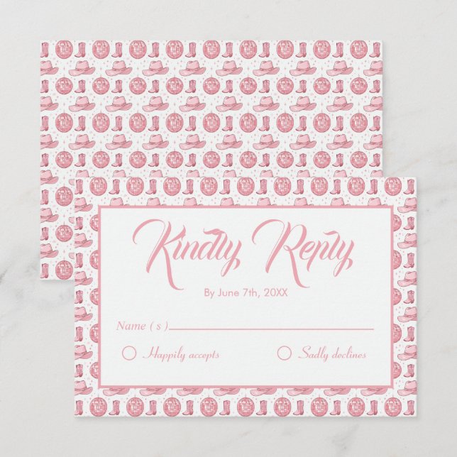 Niedliche Rosa-Western-Hochzeit RSVP Karte (Vorne/Hinten)