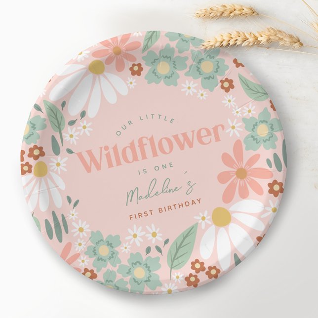 Niedliche rosa Wildblume Daisy Kinder erste Geburt Pappteller (Von Creator hochgeladen)