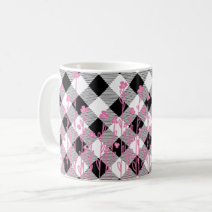 Niedliche rosa Wildblumen Doodle Schwarz-weiß kari Kaffeetasse