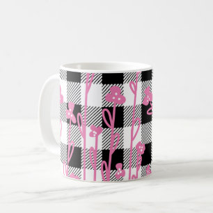 Niedliche rosa Wildblumen Doodle Schwarz-weiß kari Kaffeetasse