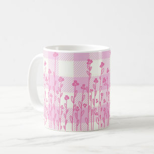 Niedliche rosa Wildblumen doodrosa karierter Gingh Kaffeetasse