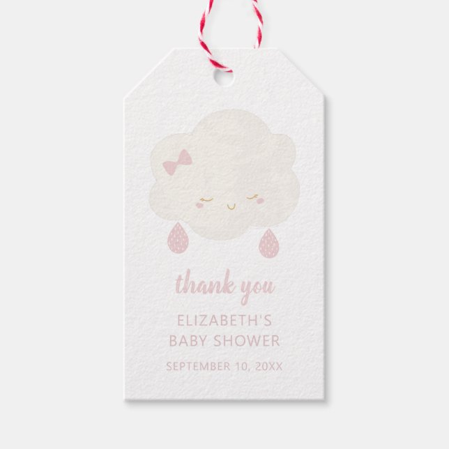 Niedliche rosa Wolke. Babydusche danke. Baby Mädch Geschenkanhänger (Vorderseite)