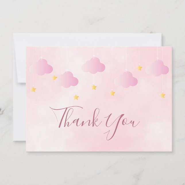 Niedliche rosa Wolken Gold Stars Vielen Dank Dankeskarte (Vorderseite)