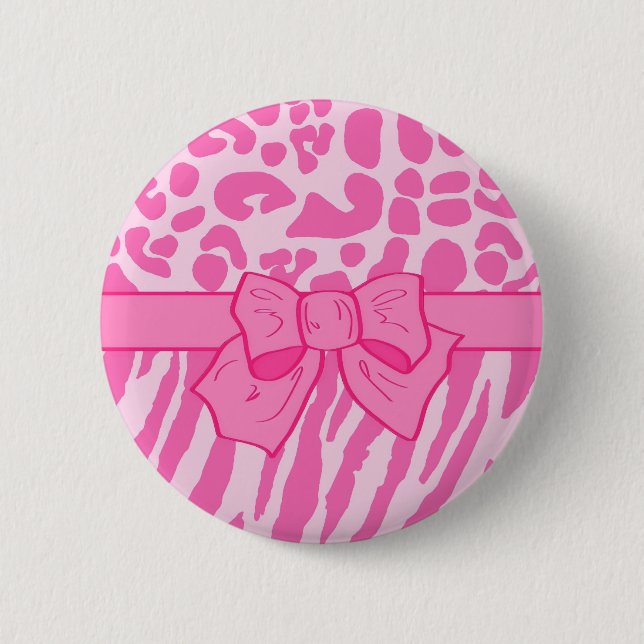 Niedliche Rosa Zebra Leopard Tierdruckerei und Gir Button (Vorderseite)