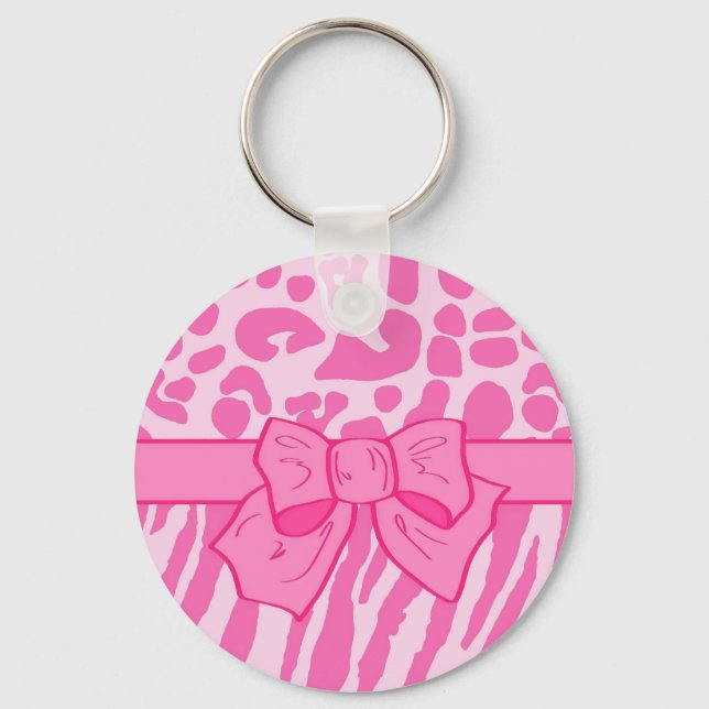 Niedliche Rosa Zebra Leopard Tierdruckerei und Gir Schlüsselanhänger (Vorderseite)