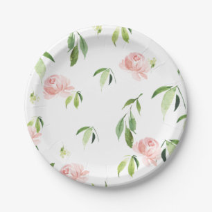 Niedliche, rosafarbene Blume Grünfolien Pappteller