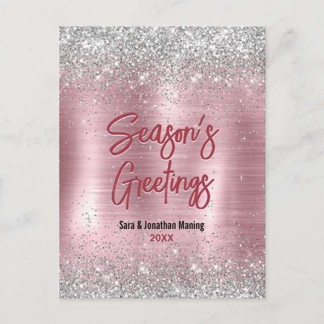 Niedliche Rose erröten Glitzer Weihnachten Neujahr Postkarte (Vorderseite)