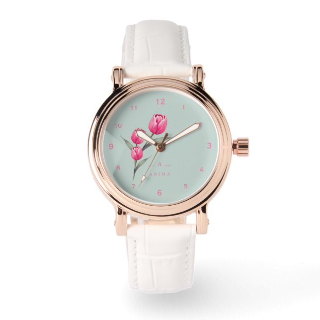 Niedliche Rose Floral personalisiert eWatch Armbanduhr (Vorderseite)