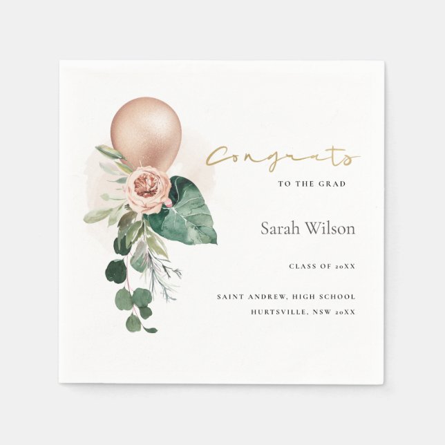 NIEDLICHE ROSE GOLD BALLOON FLORA GRAD GLÜCKWÜNSCH SERVIETTE (Vorderseite)