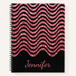 Niedliche Rose Gold Black Glitzer Zickzack Persona Notizbuch