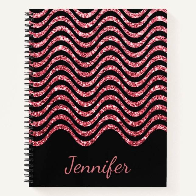 Niedliche Rose Gold Black Glitzer Zickzack Persona Notizbuch (Vorderseite)