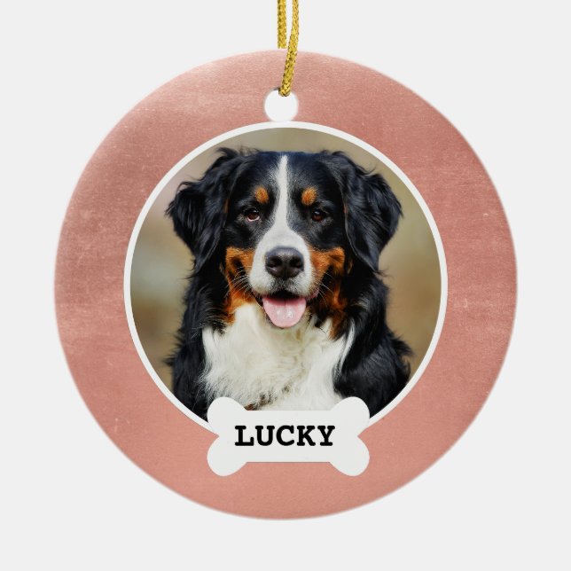 Niedliche Rose Gold Brushed Metal Name Foto Keramik Ornament (Vorne)