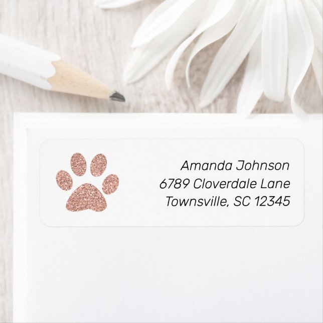 Niedliche Rose Gold Glitzer Paw Print Rücksendeadr (Insitu)