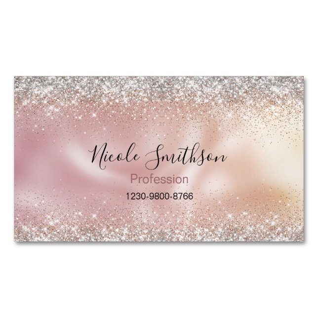 Niedliche Rose Gold Imitate Glitzer Monogramm Magnetische Visitenkarte (Vorderseite)