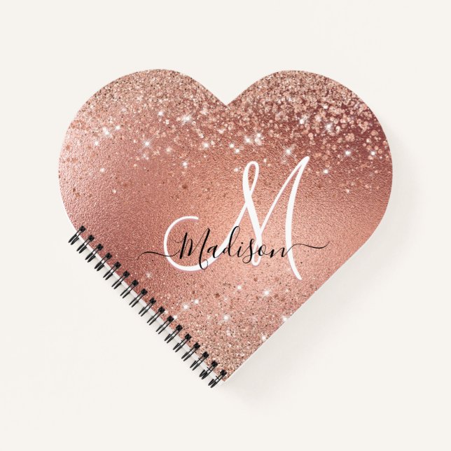 Niedliche Rose Gold Imitate Glitzer Monogramm Notizbuch (Vorderseite)
