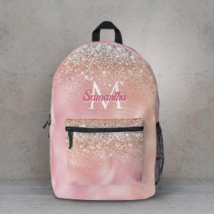 Niedliche Rose Gold Imitate Silber Glitzer Monogra Bedruckter Rucksack
