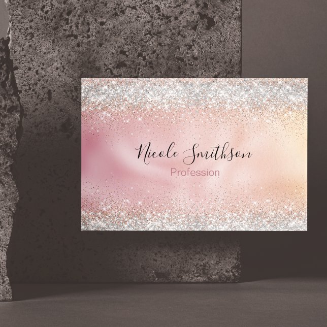 Niedliche Rose Gold Imitate Silber Glitzer Monogra Magnetische Visitenkarte (Von Creator hochgeladen)