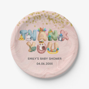 Niedliche Rose Gold Marmor Baby Dusche Tier Vielen Pappteller