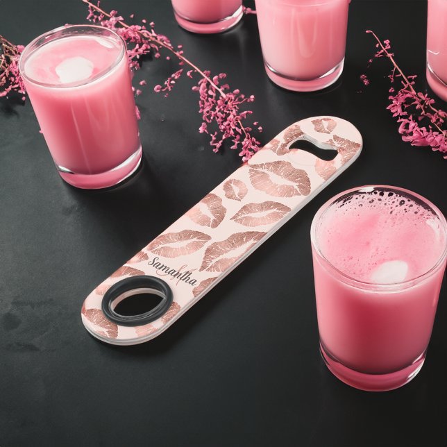 Niedliche Rose Goldlips Kuss Rosa gürtnisch Monogr Speed Flaschenöffner (Cute rose gold lips kiss blush pink girly monogram bar key)