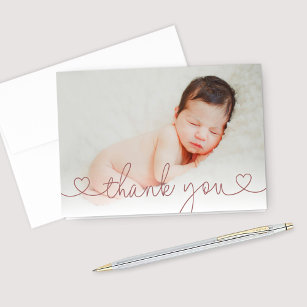 Niedliche Rose Pink Heart Script Custom Baby Girl  Dankeskarte