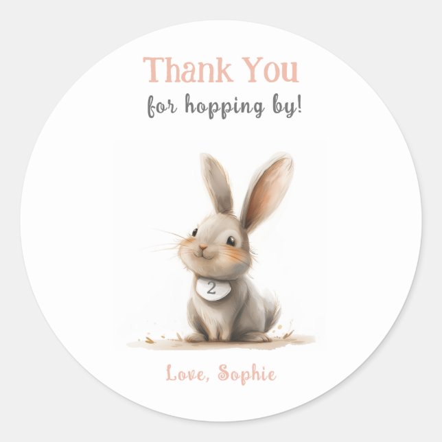 Niedliche Rose Vielen Dank Bunny Birthday Runder Aufkleber (Vorderseite)