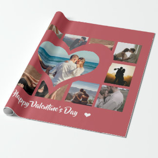 Niedliche Rosenstraße Happy Valentine Foto Collage Geschenkpapier