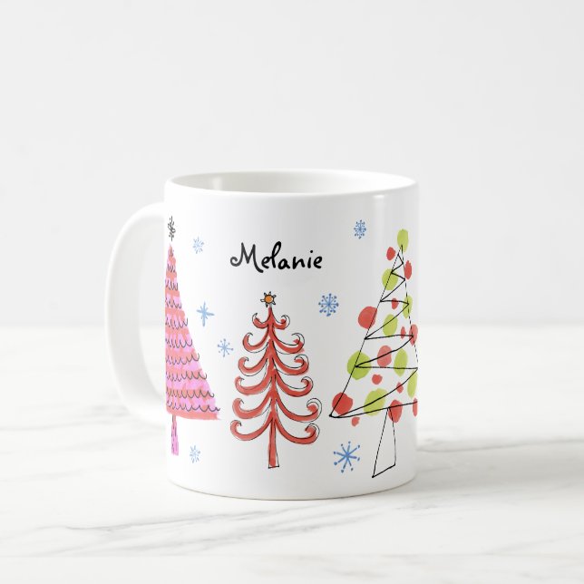 Niedliche Rot-Grün-Rosa-Weihnachtsbaume Kaffeetasse (Vorderseite Links)