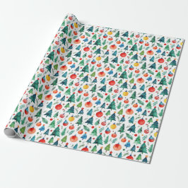 Niedliche Rot-Grün-Weihnachtsbaumkiefern Wasserfar Geschenkpapier