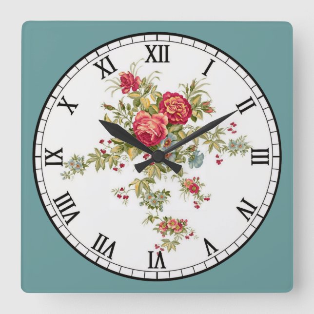 Niedliche Rot-Orange-Blume Quadratische Wanduhr (Vorderseite)