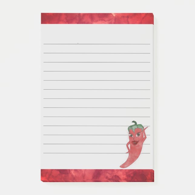 Niedliche Rot-Pfeffer-Aquarellmalerei Liniert Post-it Klebezettel (Vorderseite)