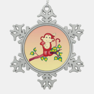 Niedliche rote Affe-Zinn-Schneeflocke-Verzierung Schneeflocken Zinn-Ornament