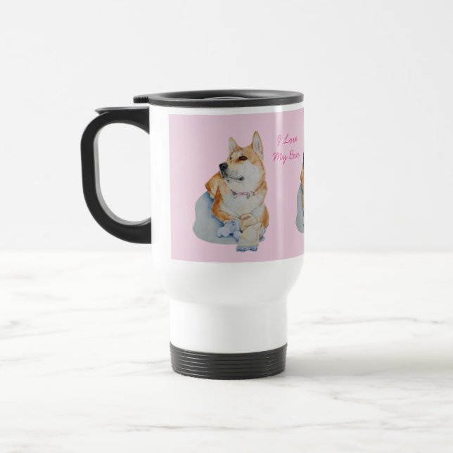 niedliche rote Akita mit Teddybärenbild Reisebecher (Links)