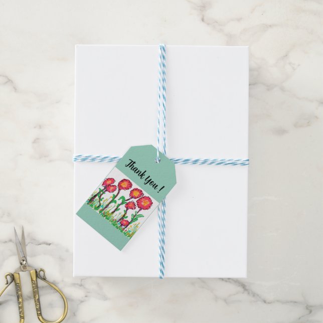 Niedliche Rote Blume Geschenkanhänger (Mit Garn)