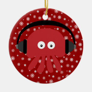 Niedliche rote Cartoon DJ-Quallen u. Keramikornament