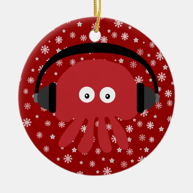 Niedliche rote Cartoon DJ-Quallen u. Keramikornament (Vorne)