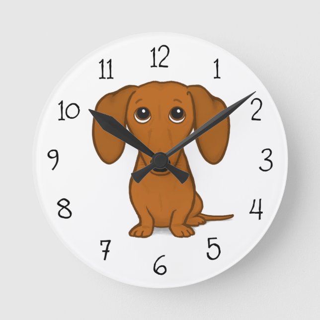 Niedliche Rote Dackel | Funny Cartoon Dackel Hund Runde Wanduhr (Vorderseite)