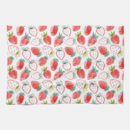 Niedliche Rote Erdbeeren Grüne Blätter Geschirrtuch