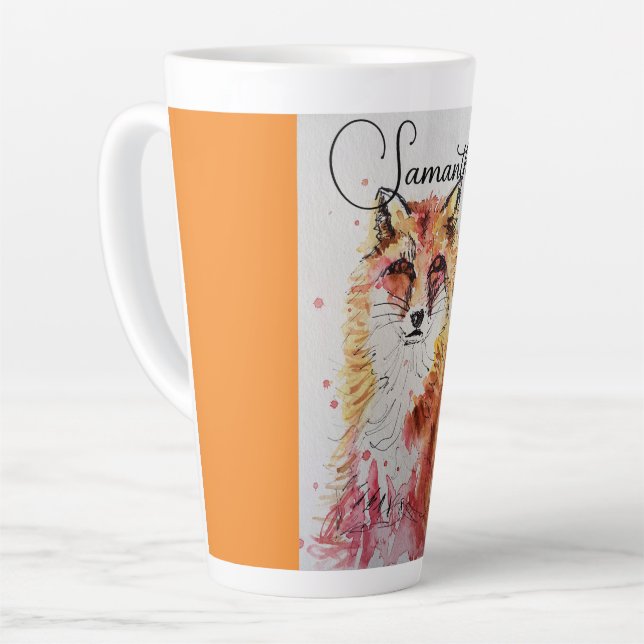Niedliche Rote Fox Aquarellfarbe Tasse Orange (Linke Ecke)