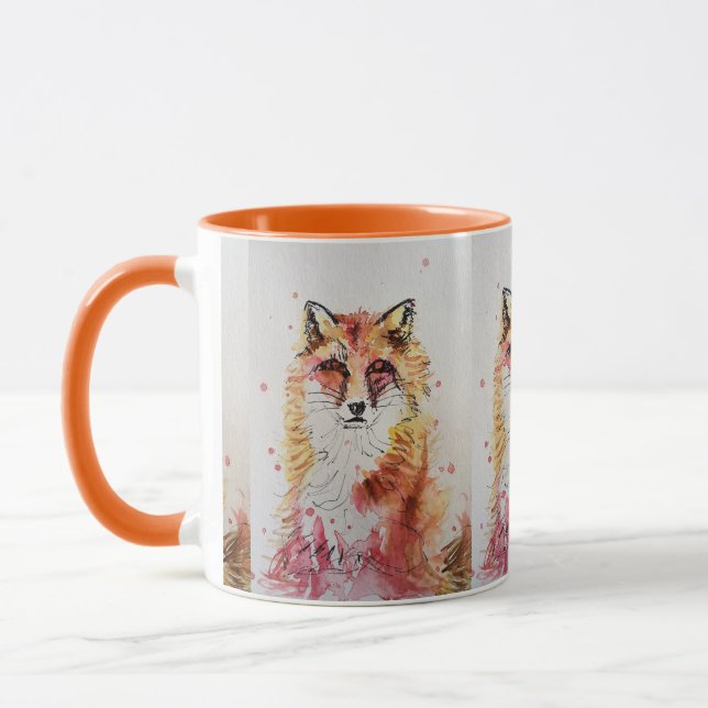 Niedliche Rote Fox Aquarellfarbe Tasse Orange (Links)