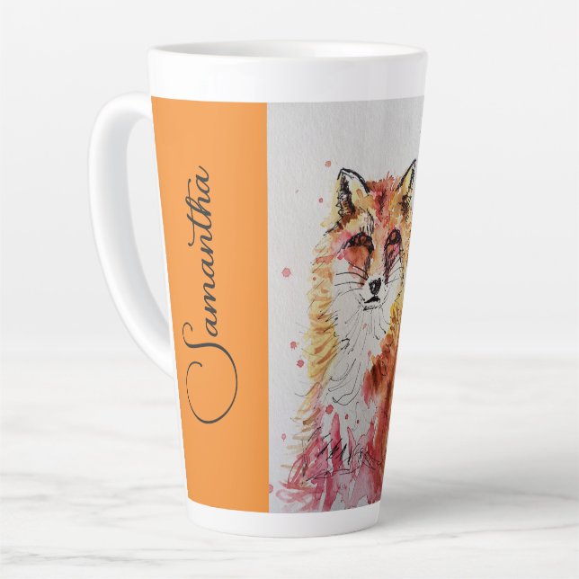 Niedliche Rote Fox Aquarellfarbe Tasse Orange (Linke Ecke)