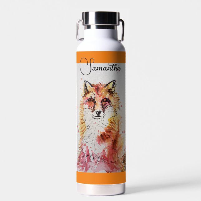 Niedliche Rote Fox Aquarellfarbe Tasse Orange Trinkflasche (Vorne)