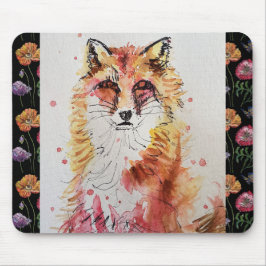 Niedliche Rote Fox Aquarellmalerei Maus Mat Blumen Mousepad