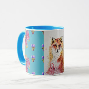 Niedliche Rote Fox Wasserfarbe Rose Wald Tierart Tasse