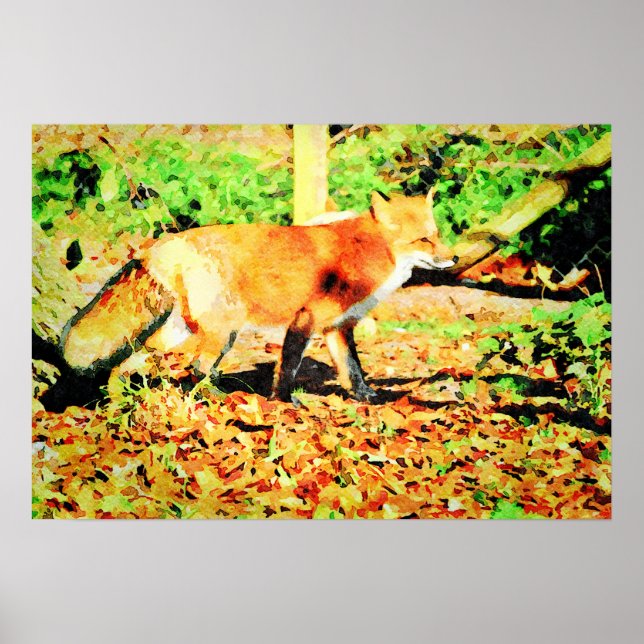 Niedliche Rote Fox Wasserfarbenen Malerei Poster (Vorne)