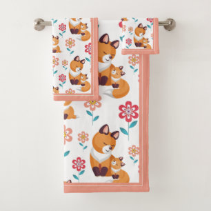 Niedliche Rote Fuchs Mutter mit Babygrenze Muttert Badhandtuch Set
