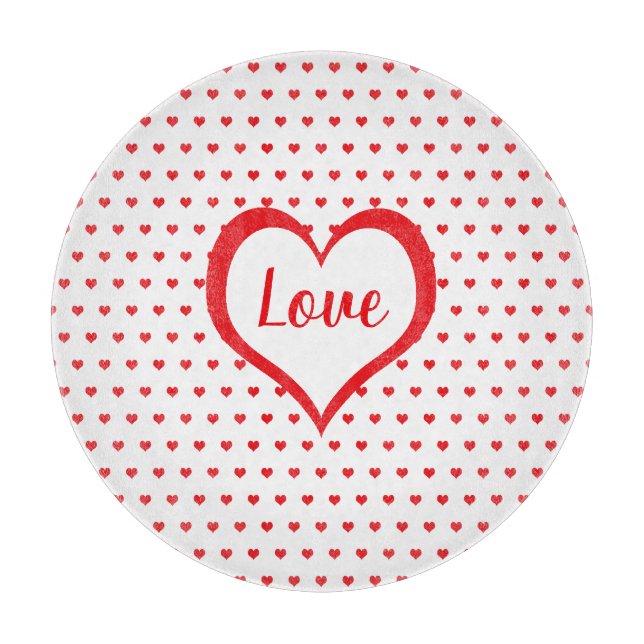 Niedliche rote Herzen mit rotem u. weißem Schneidebrett (Vorderseite)