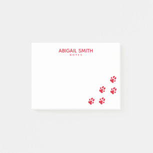 Niedliche Rote Hunde-Paw-Prints - Personalisiert Post-it Klebezettel