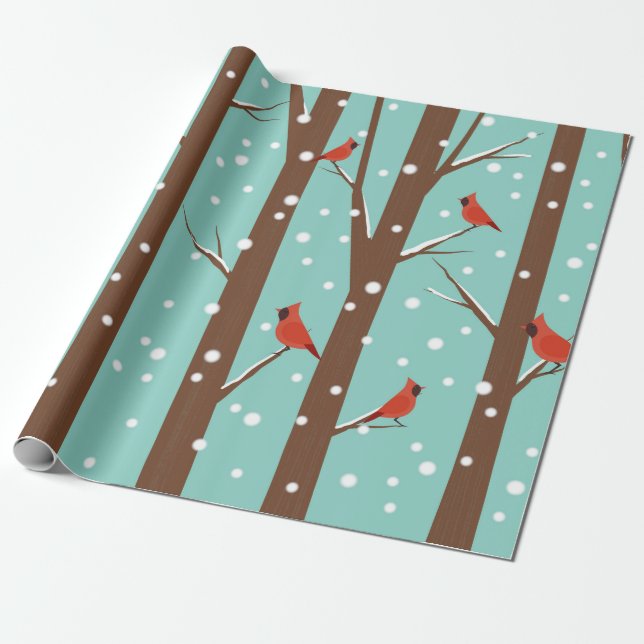 Niedliche Rote Kardinal auf der Wrappin der Winter Geschenkpapier (Ungerollt)
